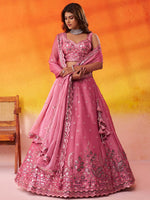 Pink Reception Wear Organza Embroidered Lehenga Choli