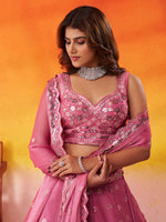 Pink Reception Wear Organza Embroidered Lehenga Choli