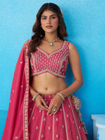 pink designer tissue lehenga choli with beads embroidery