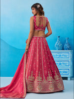 pink tissue fabric wedding lehenga for women