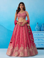 pink embroidered lehenga choli with matching dupatta