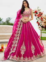 pink semi stitched silk lehenga with sequins work