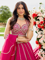 pink festive silk lehenga with sequined dupatta