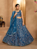 navy blue party wear net lehenga for women