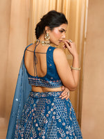 navy blue designer bridal outfit with sequins embroidery