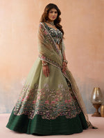 lime green semi stitched lehenga with designer embroidery