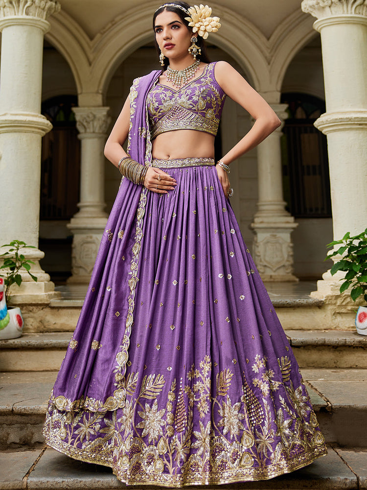purple indian ethnic lehenga choli for wedding and reception