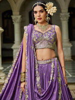 purple engagement lehenga choli with designer embroidery