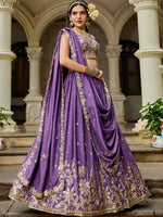 purple heavy embroidered georgette lehenga set