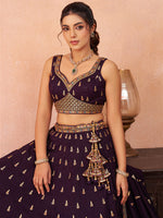 purple festive lehenga choli with sequins and zari embroidery