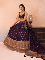 purple luxury bridal lehenga with chinnon silk fabric