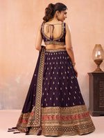 purple party wear chinnon silk lehenga with zari work