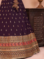 purple embroidered bridal lehenga for engagement ceremony