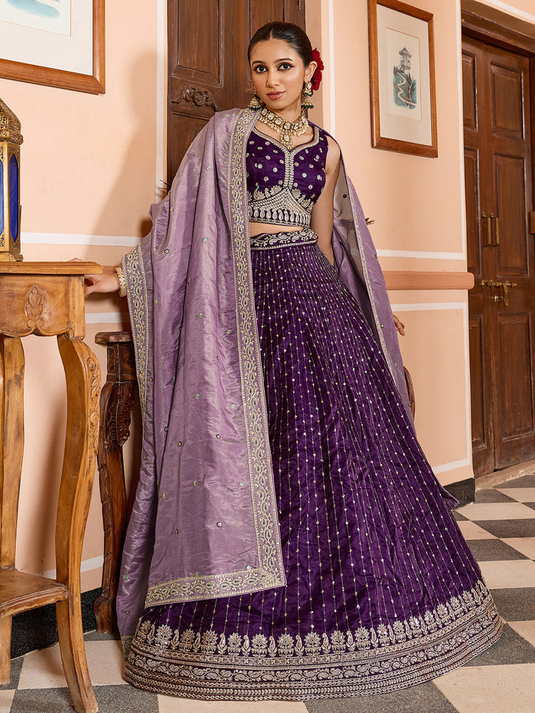 purple designer wedding lehenga choli with sequins embroidery