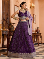 purple ethnic tissue silk lehenga for bridal wear