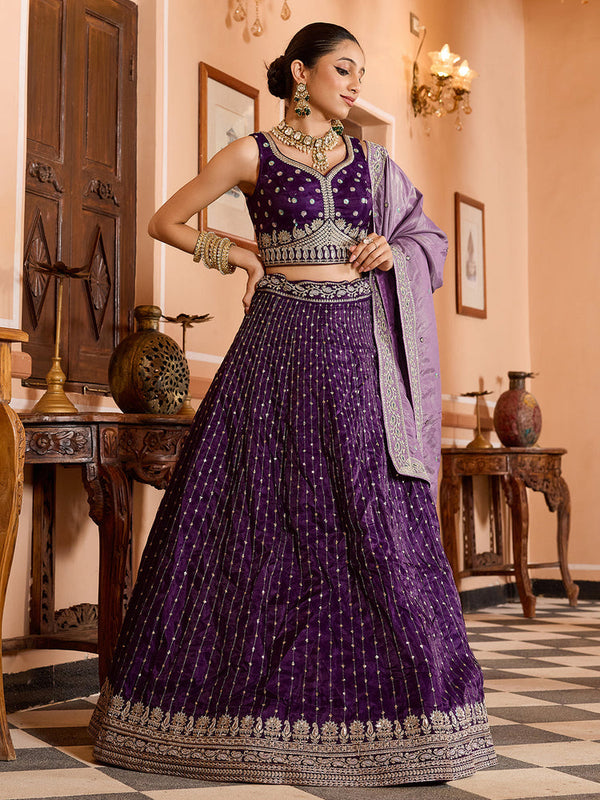 Purple Traditional Tissue Silk Lehenga Choli