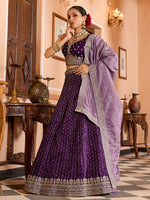 purple premium wedding lehenga with sequins embroidery