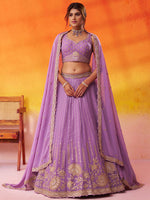 purple tissue silk bridal lehenga with sequins embroidery