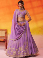 purple semi stitched lehenga with unstitched blouse