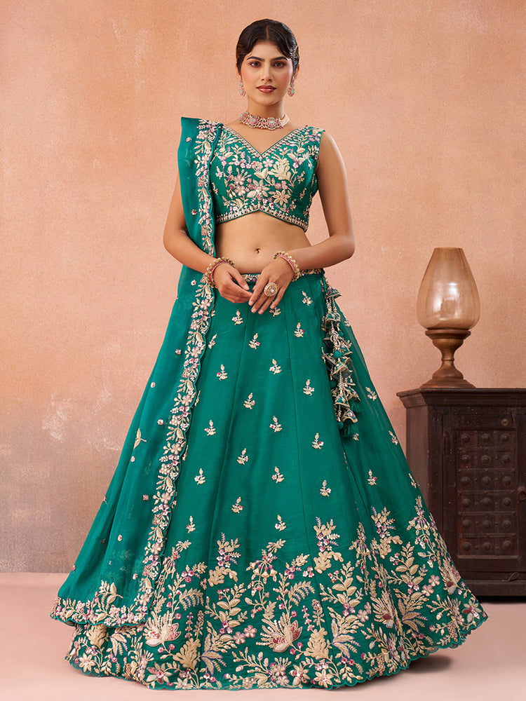 Rama Tissue Traditional Embroidered Lehenga Choli