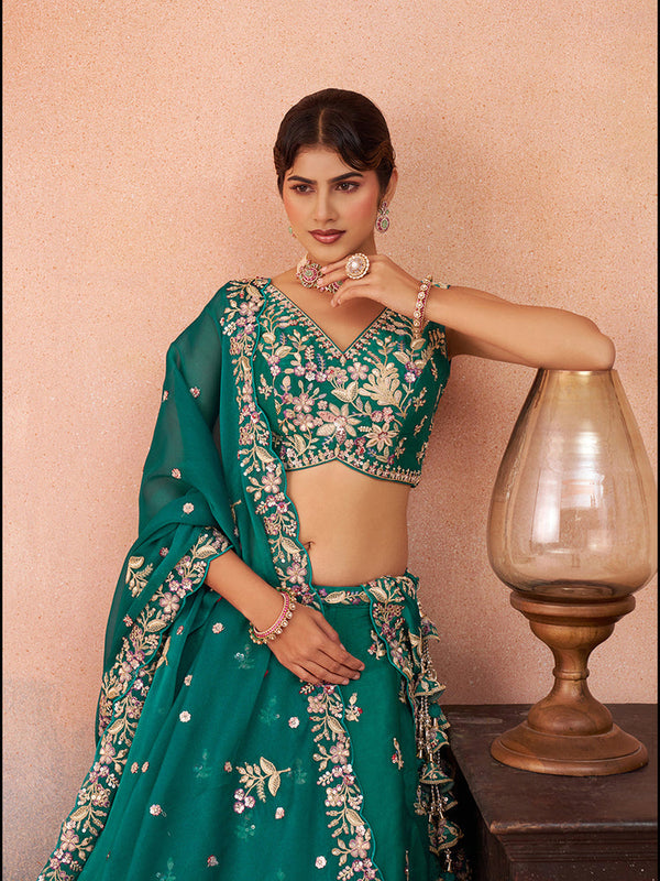 Rama Tissue Traditional Embroidered Lehenga Choli