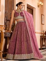 rosegold heavy embroidered tissue silk lehenga set