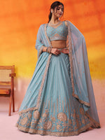 seagreen ethnic wear lehenga with sequins embroidery