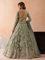 seagreen engagement lehenga with sequins and beads work