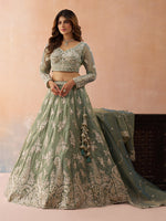 seagreen tissue fabric lehenga with wedding embroidery