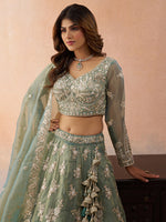 seagreen bridal lehenga choli with elegant bead work