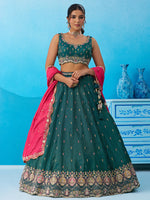 teal elegant cosmos silk lehenga for special occasions