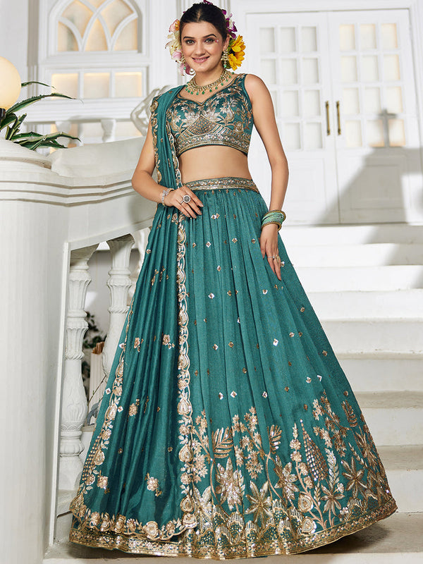 Teal Georgette Premium Wedding Lehenga Choli