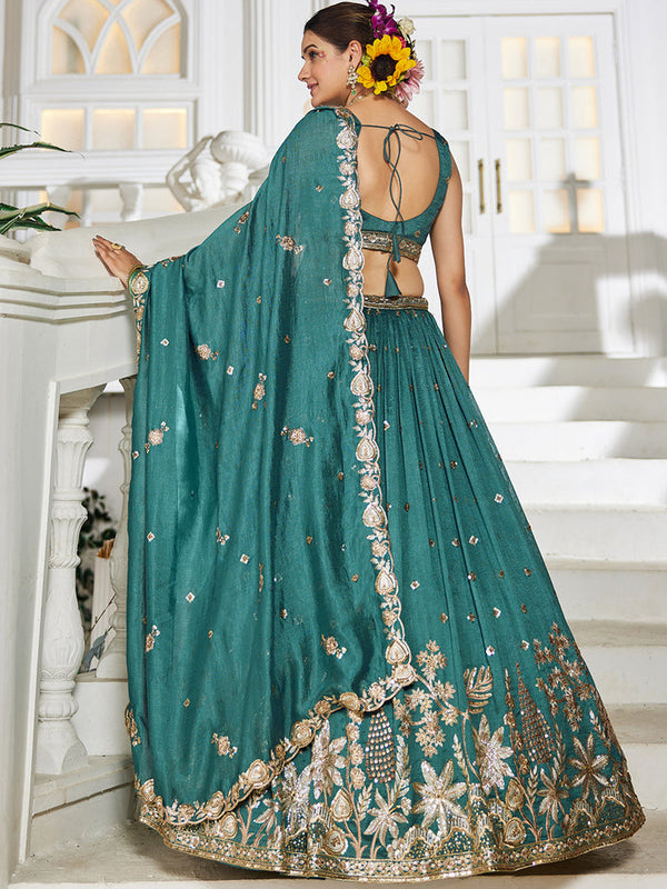 Teal Georgette Premium Wedding Lehenga Choli