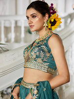 teal party wear georgette lehenga with sequins work