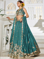 teal indian wedding lehenga choli with embroidered dupatta
