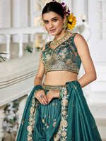 teal festive georgette lehenga for women