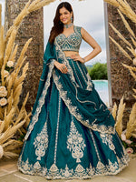 teal silk bridal lehenga choli with embroidered dupatta
