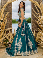 teal designer silk wedding lehenga for women