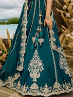 teal sequined silk lehenga for indian wedding