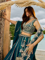 teal luxury embroidered lehenga choli for bridal wear
