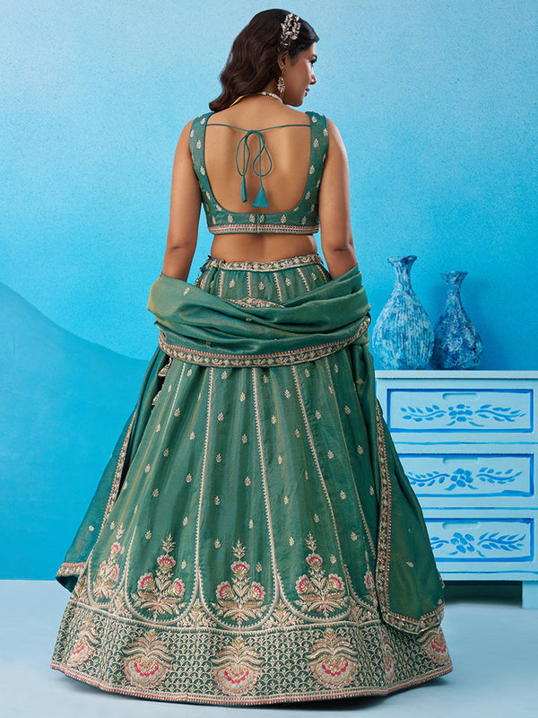 Teal Designer Sequins Work Lehenga Choli
