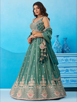 teal festive tissue lehenga with embroidered design