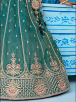 teal heavy embroidered tissue fabric lehenga