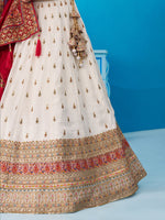 white cream party wear chinnon silk lehenga set