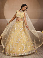 yellow net embroidered lehenga for indian wedding